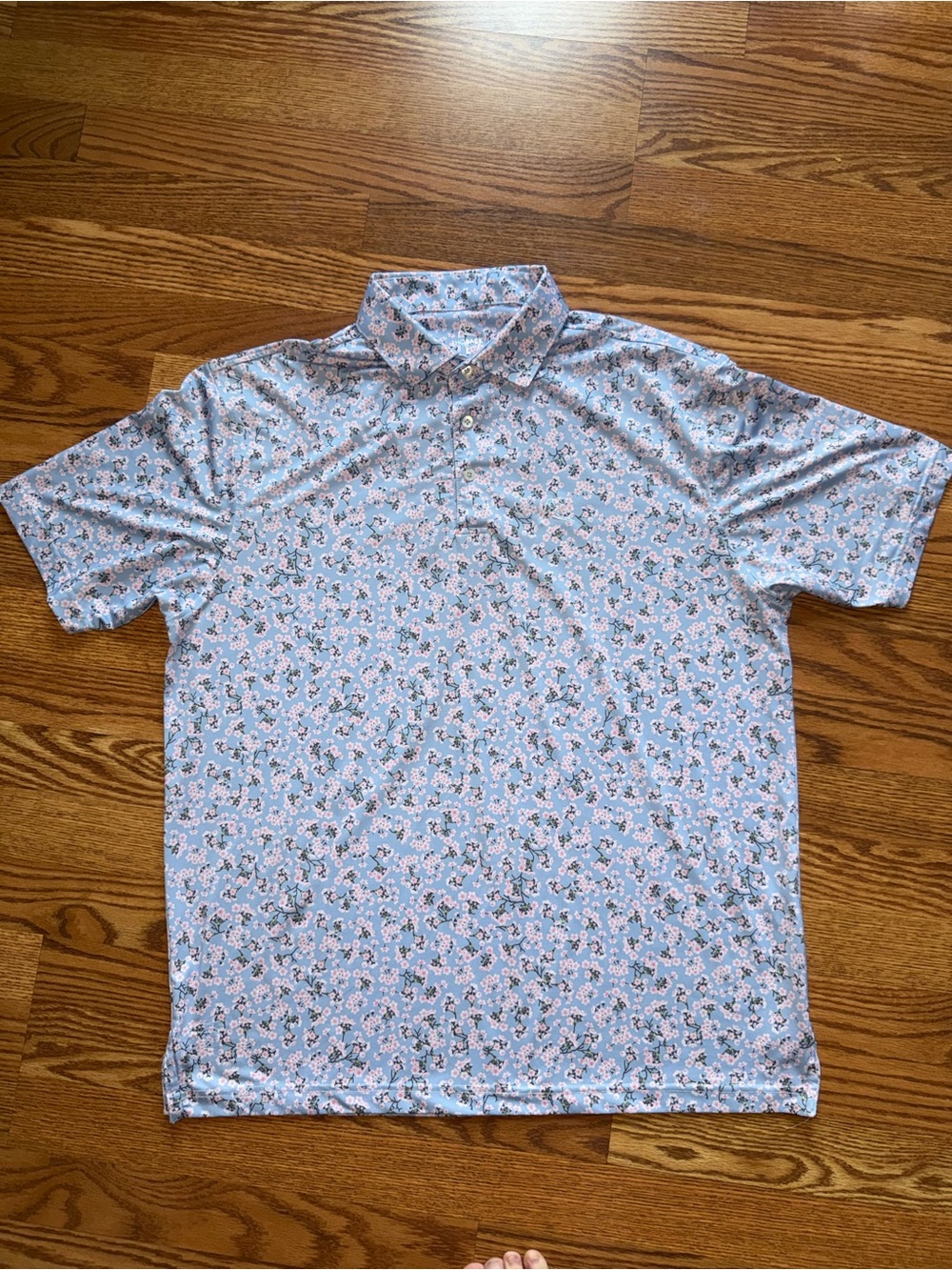 Men's Rhoback The Cherry Blossom Light Blue Floral Print Polo Shirt Large